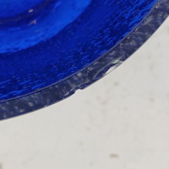 Vintage Hand Blown Art Glass Oil Lamp Half Hourglass Cobalt Blue Glass Decor 5" - Picture 12 of 13